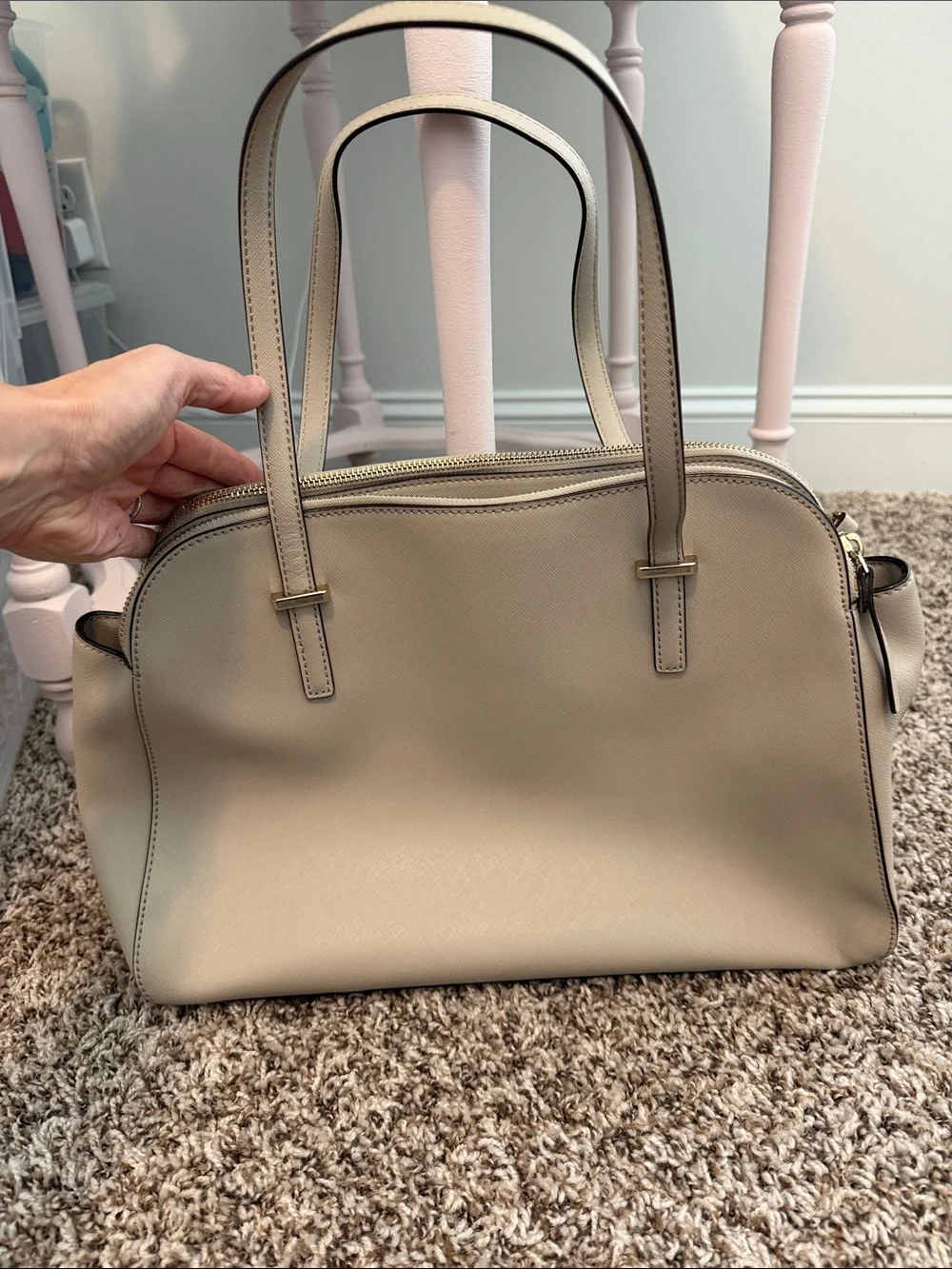 kate spade neutral beige Saffiano leather tote